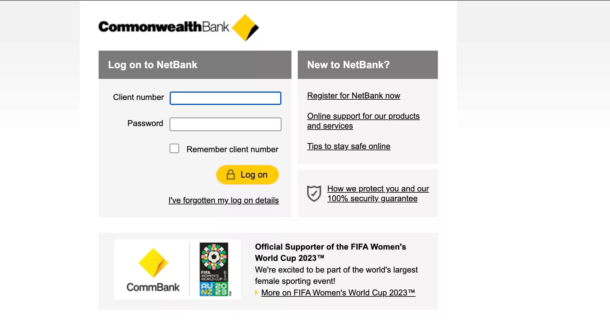 Real Commonwealth Bank Login Page